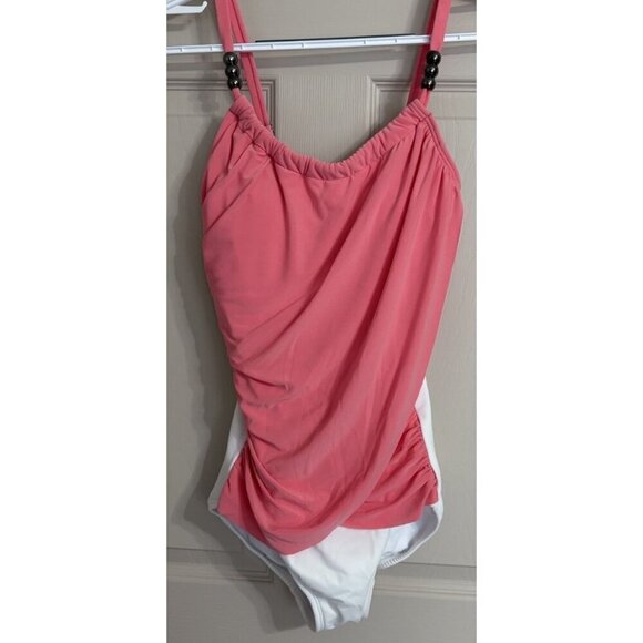 Venus Other - Venus 1 Piece Women’s Swimsuit Ruched Coral White Beaded Neck Accents Womens 8